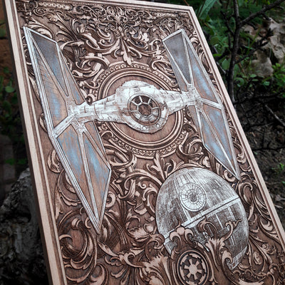 Tie Fighter Ship Star Wars  - Medium Hand Painted Star Wars engraved wood phone case