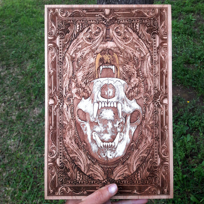 Skull bear wood wall art - rustic home decor for wildlife lovers
