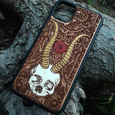 Hand-finished wooden phone case with durable laser engraving for iPhone & Samsung Galaxy users.