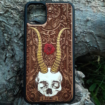 Hand-painted cherry wood phone case for iPhone , Galaxy S - engraved design