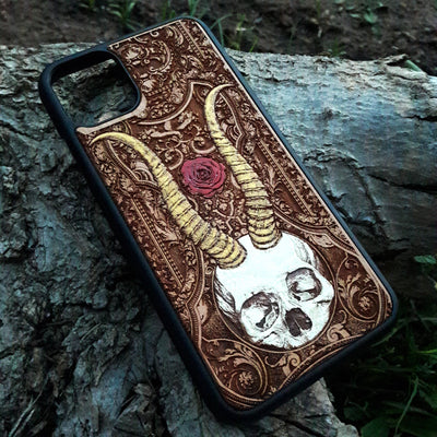 Hand-finished wooden phone case with durable laser engraving for iPhone & Samsung Galaxy users.