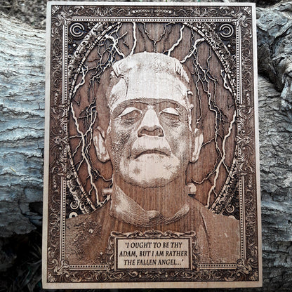 Frankenstein Monster Lugosi wood engraving – classic horror wall art.
