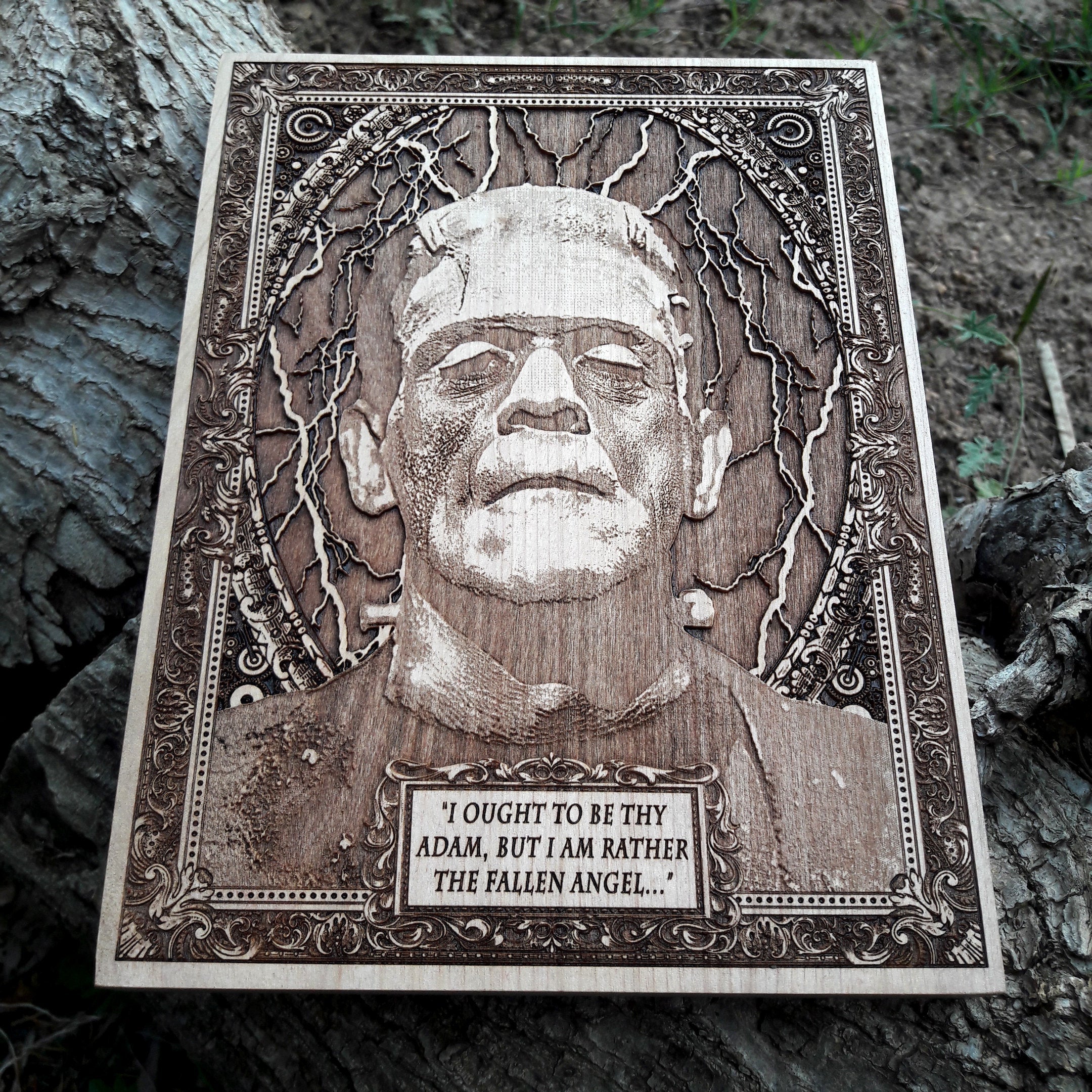 Halloween horror wood art – Frankenstein Monster Bela Lugosi style.