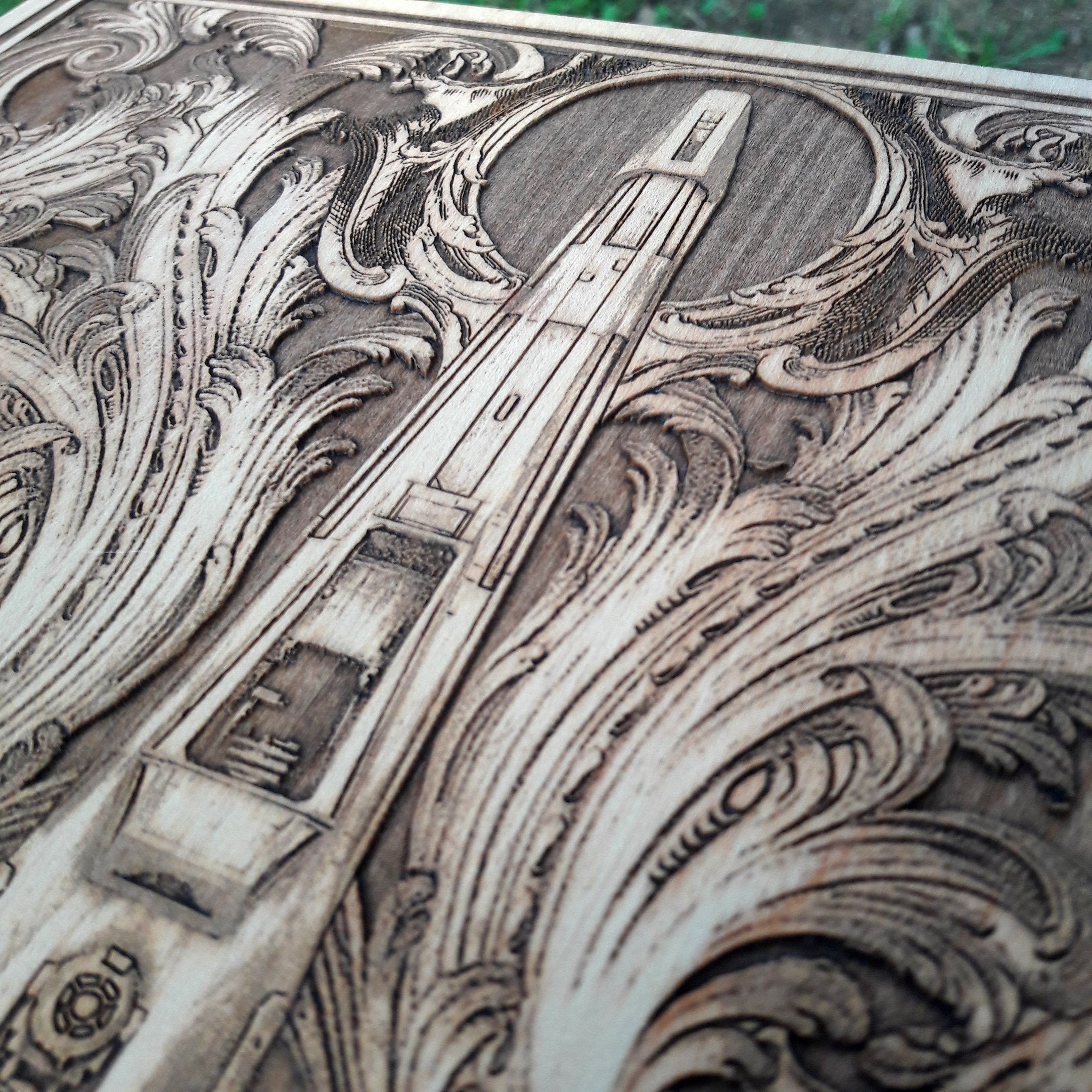 Star Wars-inspired X-Wing engraving, unique wood anniversary gift.