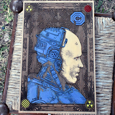Personalized Robocop wall plaque on wood, great for sci-fi themed home or office decor.