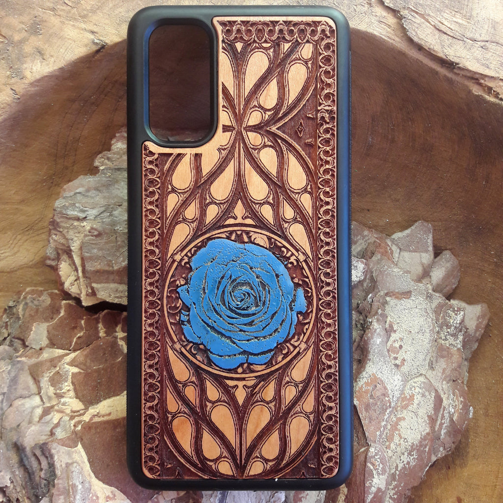 blue rose wood phone case