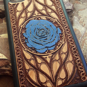blue rose wooden phone cover