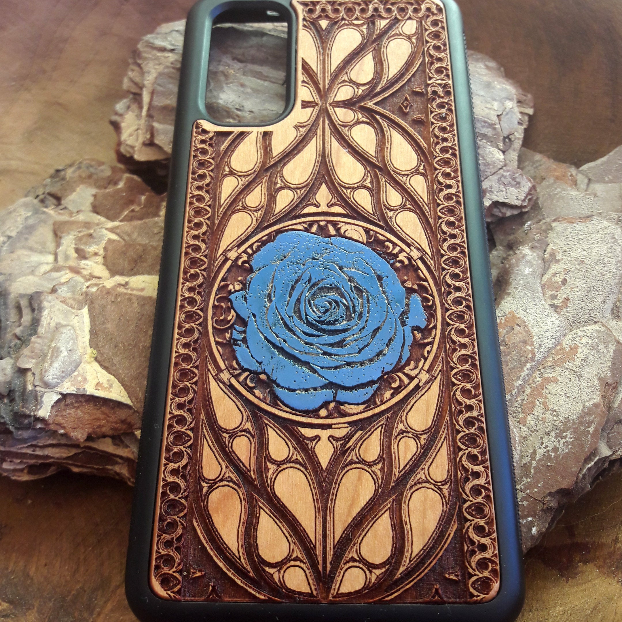 blue rose wood iphone cover