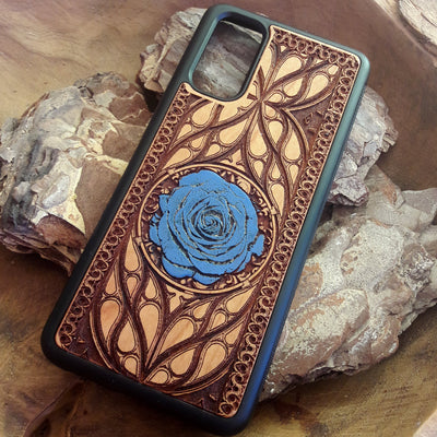 blue rose wood iphone case