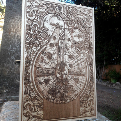 Unique laser-cut Millennium Falcon wooden sign for Star Wars lovers