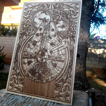 Star Wars-inspired Millennium Falcon wood art – perfect gift idea