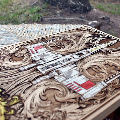 Intergalactic Ship III Star Wars - Medium Hand Painted Star Wars engraved wood phone case