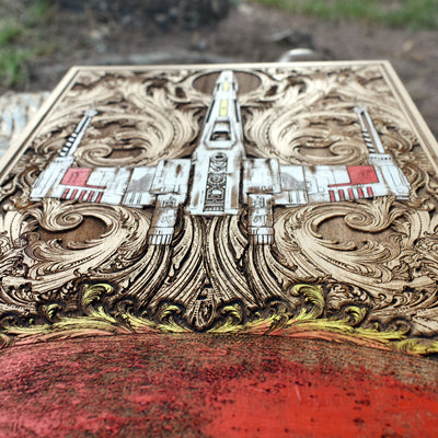 Intergalactic Ship III Star Wars - Medium Hand Painted Star Wars engraved wood phone case