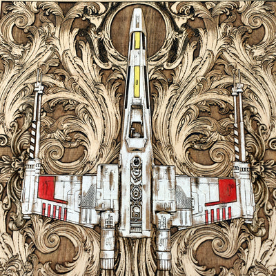 Intergalactic Ship VI Star Wars - Large Hand Painted Star Wars engraved wood phone case