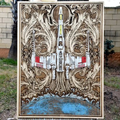 X-Wing starfighter wood wall art handmade for Star Wars collectors