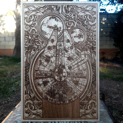 Millennium Falcon wood wall art – handcrafted Star Wars decor