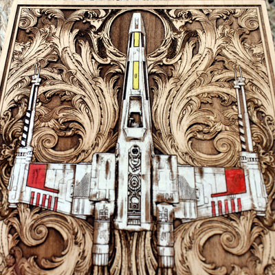 Intergalactic Ship III Star Wars - Medium Hand Painted Star Wars engraved wood phone case