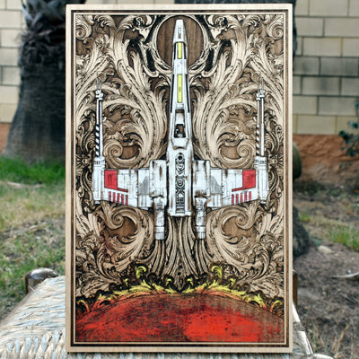 Intergalactic Ship III Star Wars - Medium Hand Painted Star Wars engraved wood phone case