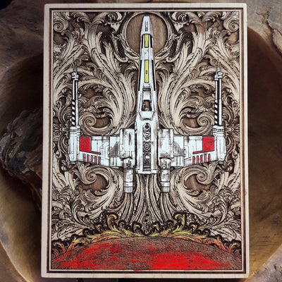 Handmade wooden artwork 'Intergalactic Ship I Star Wars Hand Painted - Mini' – wood gift for 5 year anniversary, wedding present, gift for him or her, romantic handcrafted decor