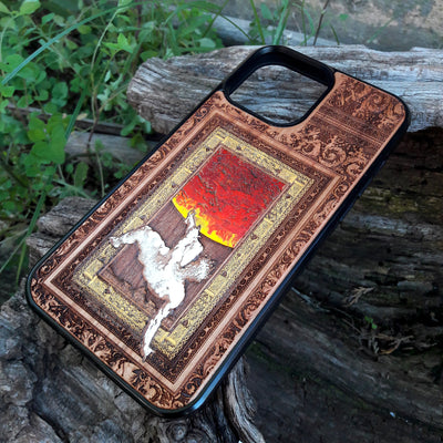 Laser-engraved Celtic Tree of Life design on a wooden phone case, compatible with iPhone and samsung galaxy