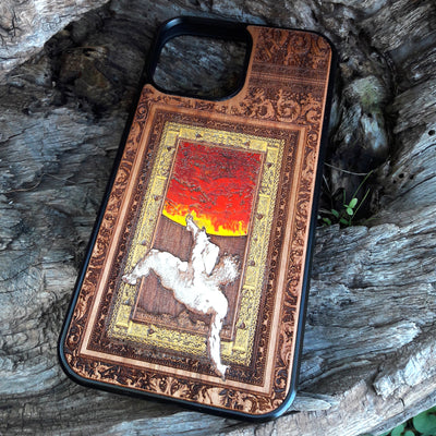 Laser-engraved Celtic Tree of Life design on a wooden phone case, compatible with iPhone and samsung galaxy