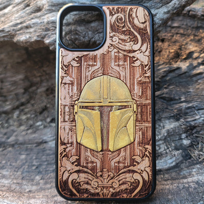 Golden Movie Helmet  Star Wars - Wood Phone Case - Hand Painted Star Wars engraved wood phone case