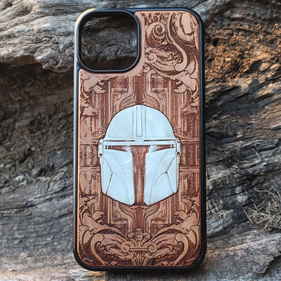 Silver Movie Helmet Star Wars  - Wood Phone Case - Hand Painted Star Wars engraved wood phone case