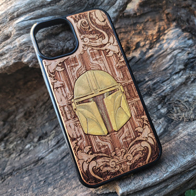 Golden Movie Helmet  Star Wars - Wood Phone Case - Hand Painted Star Wars engraved wood phone case