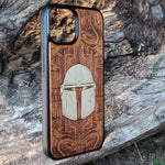 Load image into Gallery viewer, iPhone &amp; Samsung Galaxy Wood Phone Case - Star Wars Artwork &quot;Mandalorian&quot; Hand Painted
