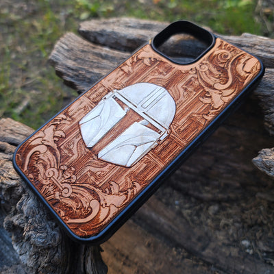 Silver Movie Helmet Star Wars  - Wood Phone Case - Hand Painted Star Wars engraved wood phone case