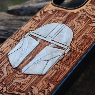 Silver Movie Helmet Star Wars  - Wood Phone Case - Hand Painted Star Wars engraved wood phone case