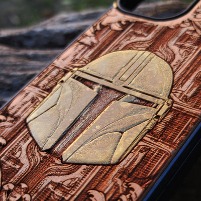 Golden Movie Helmet  Star Wars - Wood Phone Case - Hand Painted Star Wars engraved wood phone case