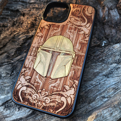 Golden Movie Helmet  Star Wars - Wood Phone Case - Hand Painted Star Wars engraved wood phone case