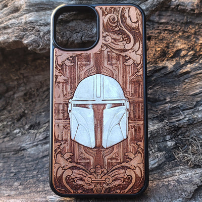 Silver Movie Helmet Star Wars  - Wood Phone Case - Hand Painted Star Wars engraved wood phone case