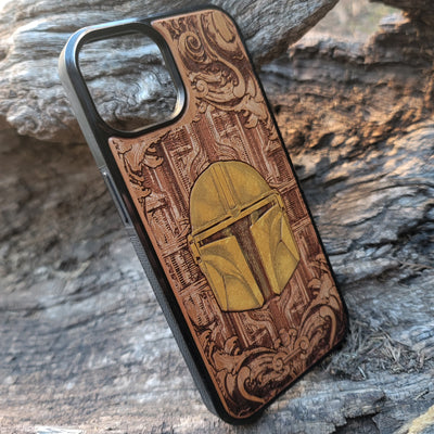 Golden Movie Helmet  Star Wars - Wood Phone Case - Hand Painted Star Wars engraved wood phone case