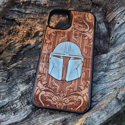 Silver Movie Helmet Star Wars  - Wood Phone Case - Hand Painted Star Wars engraved wood phone case