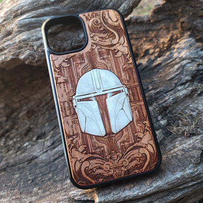 Silver Movie Helmet Star Wars  - Wood Phone Case - Hand Painted Star Wars engraved wood phone case