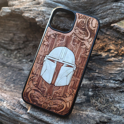 Silver Movie Helmet Star Wars  - Wood Phone Case - Hand Painted Star Wars engraved wood phone case