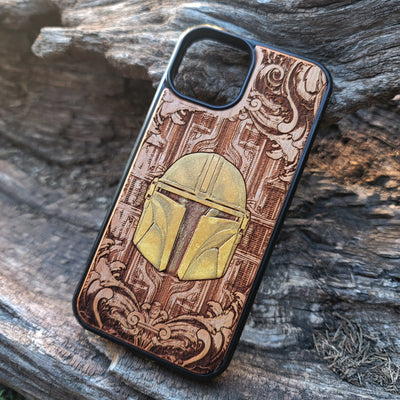 Golden Movie Helmet  Star Wars - Wood Phone Case - Hand Painted Star Wars engraved wood phone case