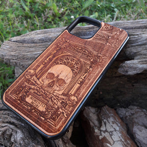 iPhone & Samsung Galaxy Wood Phone Case - Skeleton Artwork "Memento Mori"