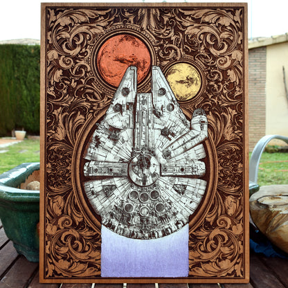 Intergalactic Ship II - Large Cedar Wood - Hand Painted