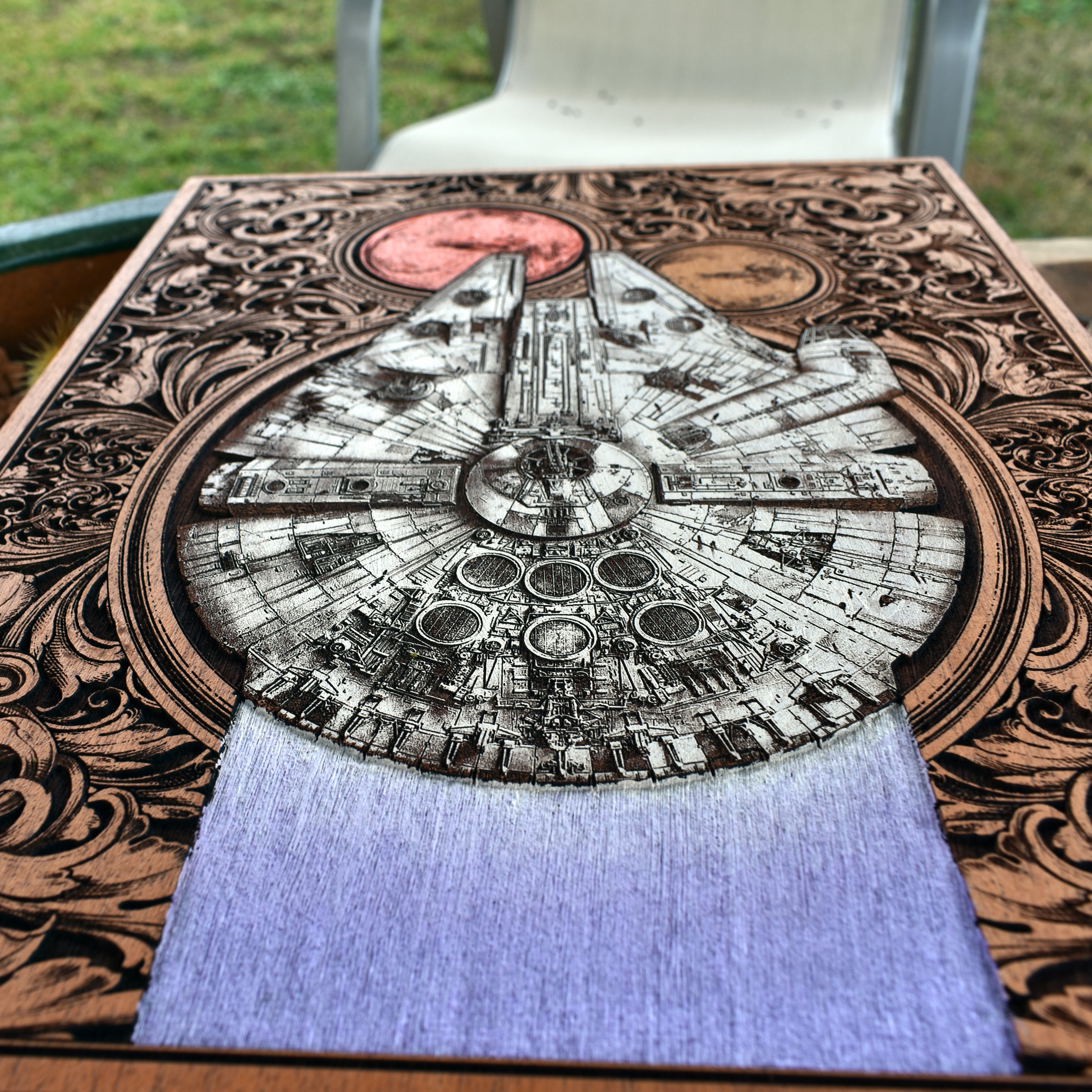 Intergalactic Ship II - Large Cedar Wood - Hand Painted