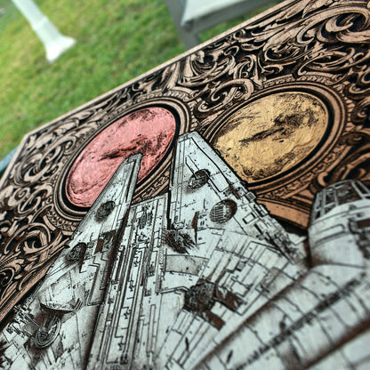 Intergalactic Ship II - Large Cedar Wood - Hand Painted