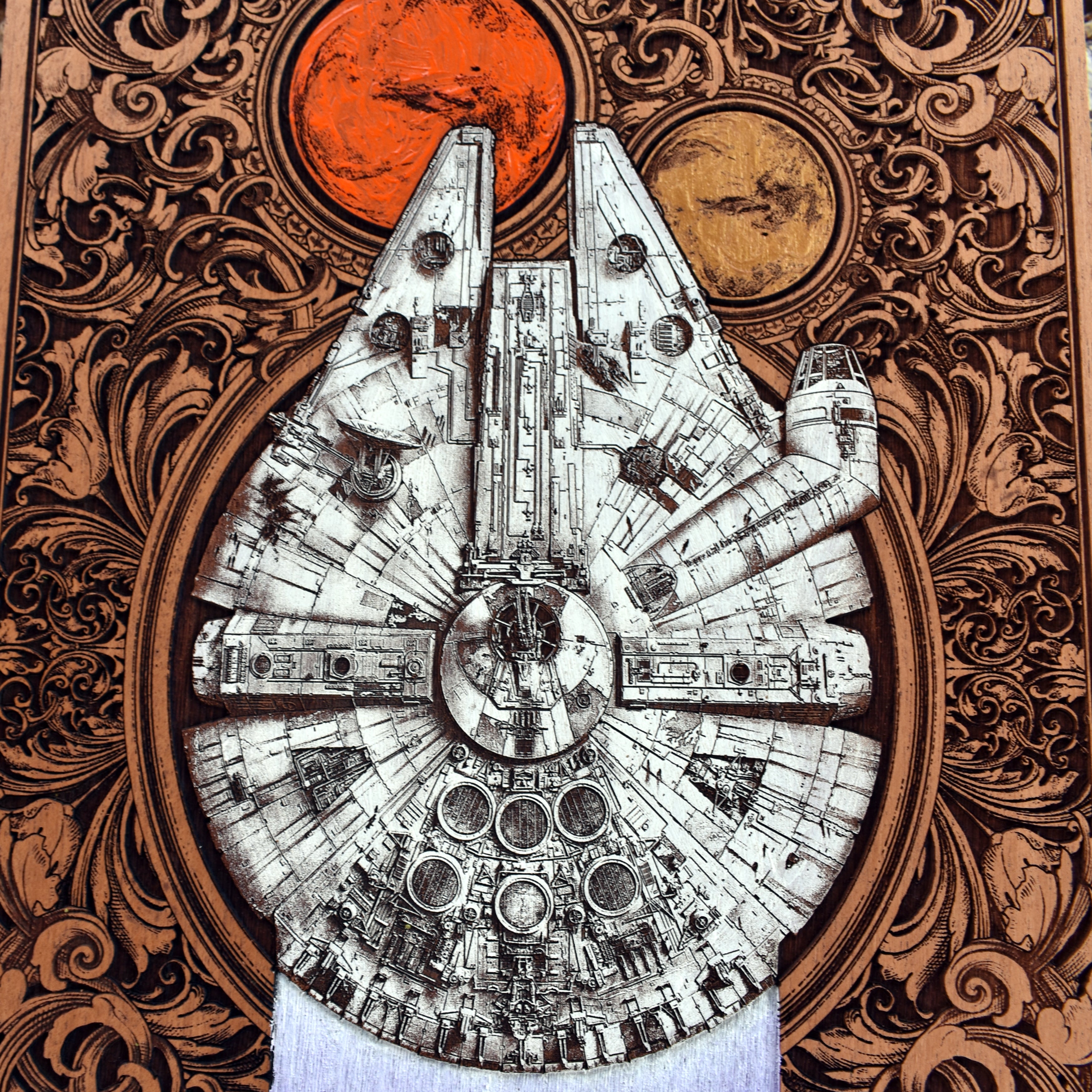 Intergalactic Ship II - Large Cedar Wood - Hand Painted