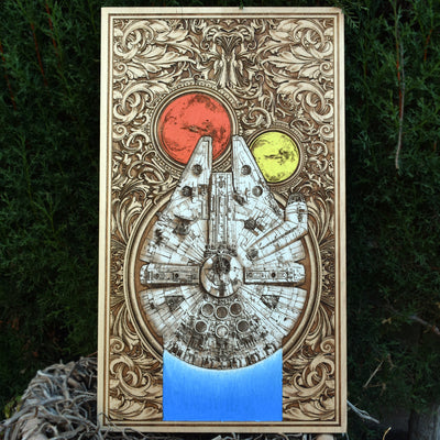 Intergalactic Spaceships I Star Wars - Triptych Star Wars engraved wood phone case