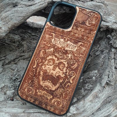 Necronomicon phone case with detailed H.P. Lovecraft-inspired Cthulhu mythos design, perfect for iPhone & Galaxy users.