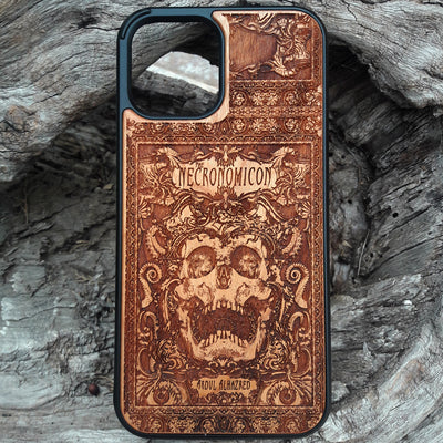 Necronomicon phone case with detailed H.P. Lovecraft-inspired Cthulhu mythos design, perfect for iPhone & Galaxy users.