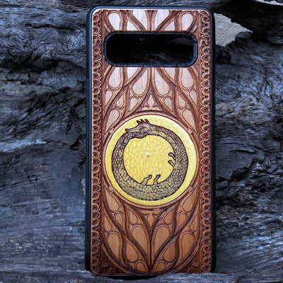 Celtic Triskelion Spiral wood phone case with laser-engraved design for iPhone & Samsung Galaxy. Compatible with iPhone , 15, 14, 13, 12, 11 Pro Max Mini & Samsung Galaxy S, S24, S23, S22, S21, S20 Ultra Plus Note 20. Unique and durable.