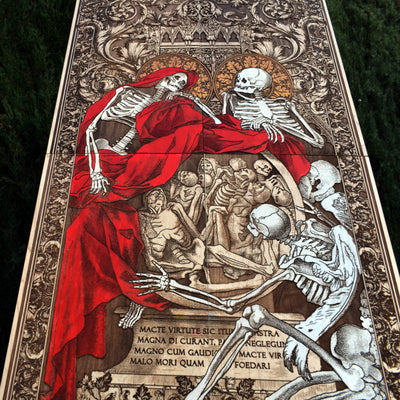 Gothic engraved wood art – gothic art, engraved wood, dark fantasy, skeleton design, artisan crafted