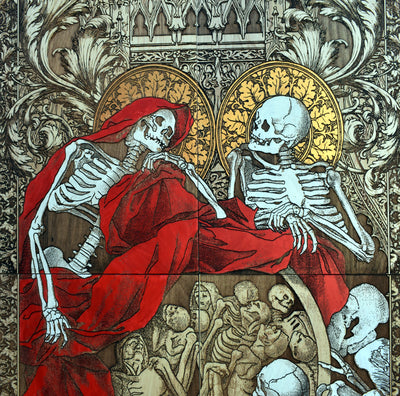 Gothic engraved wood art – gothic art, engraved wood, dark fantasy, skeleton design, artisan crafted